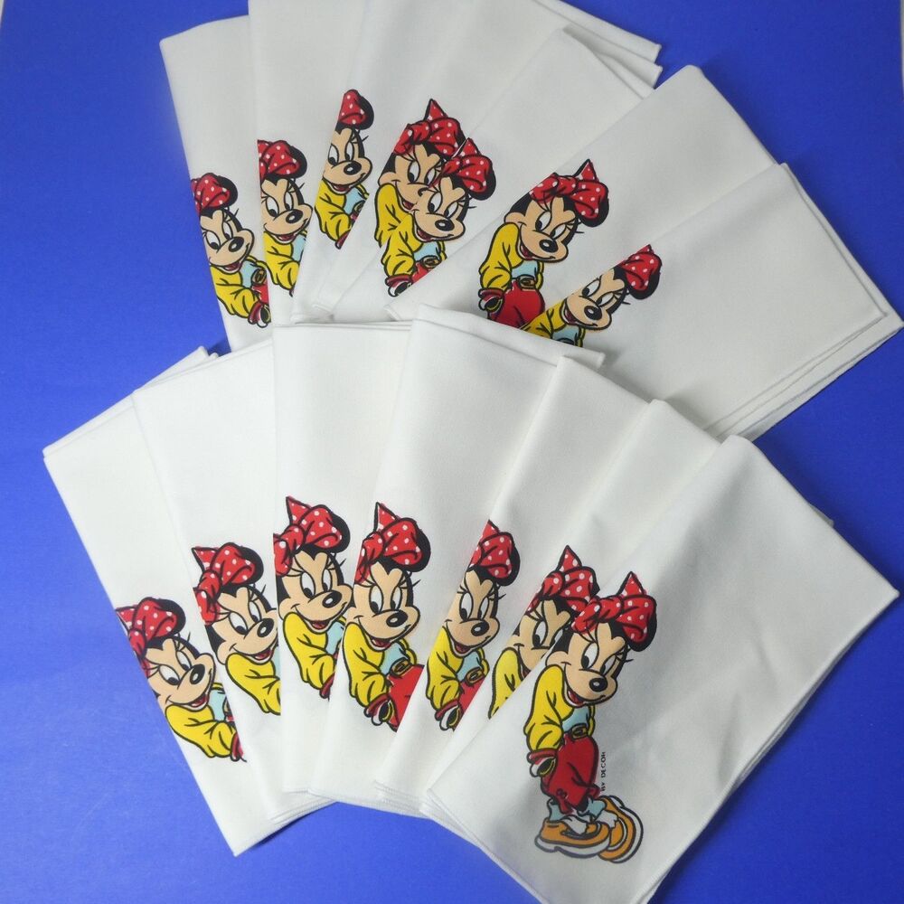 14 Disney Character Cloth Napkins Mickey Minnie Donald Goofy 18" Square Vintage